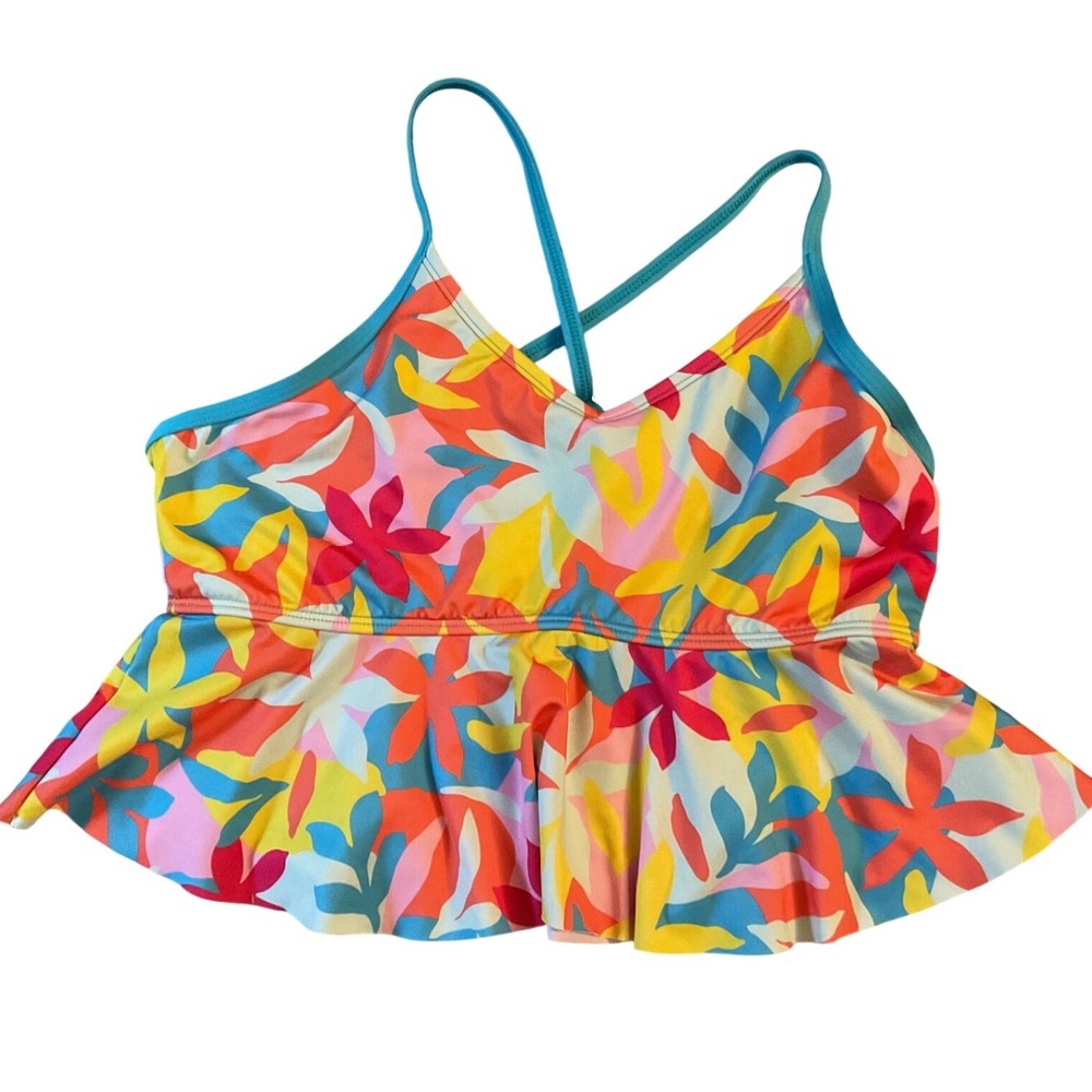Lands End Girls Multi Color Floral Peplum Tankini Swim Top‎ Size 16